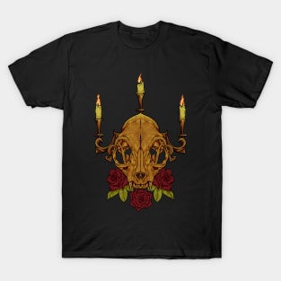 Roses and candles - Gothic cat skull T-Shirt